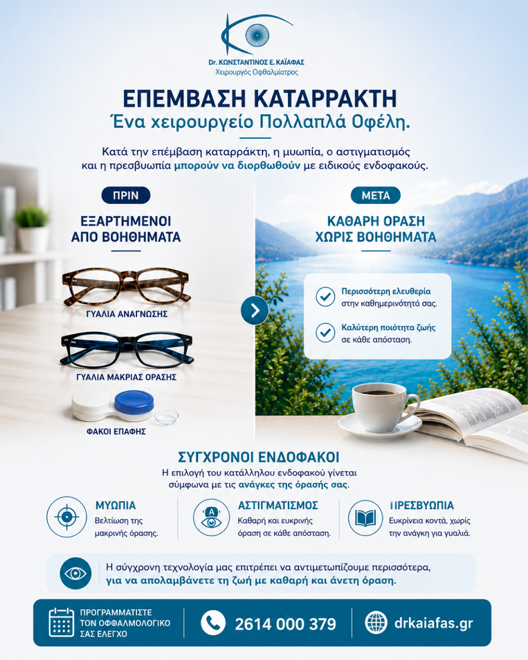 Νέα δημοσίευση: Επέμβαση καταρράκτη, ένα χειρουργείο, πολλά οφέλη